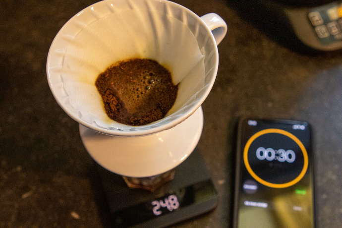 Hario V60 preinfusie timing