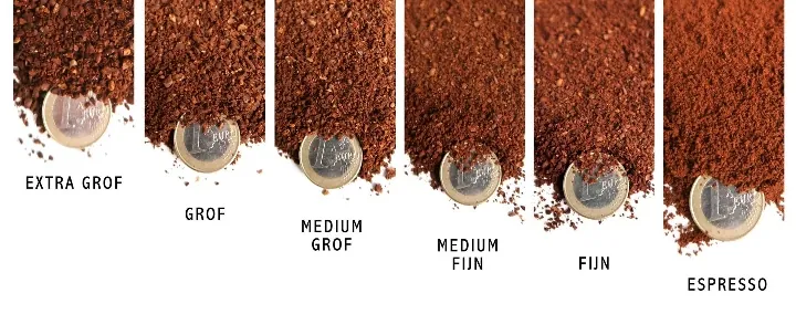 De korrelgrootte van gemalen koffie Verschillende maalgraden van koffie