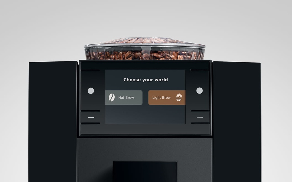 Het scherm van de Jura A8 met de keuze tussen Hot Brew en Light Brew