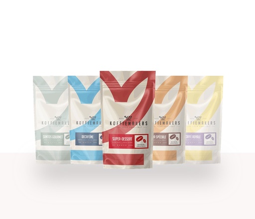 Proefpakket met vijf zakjes koffiebonen van 70 g